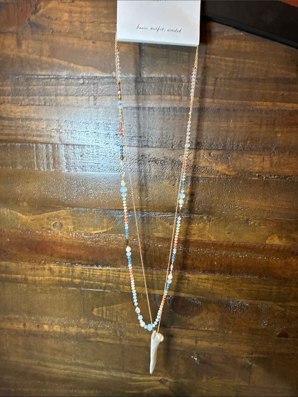 LOFT Gold Layered Necklace with Multicolor Beads and White Pendant